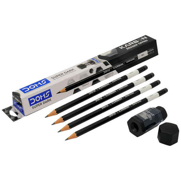 AM6064 DOMS Karbon Eraser Tipped Super Dark Pencil Pack of 1 (10 Pencils)