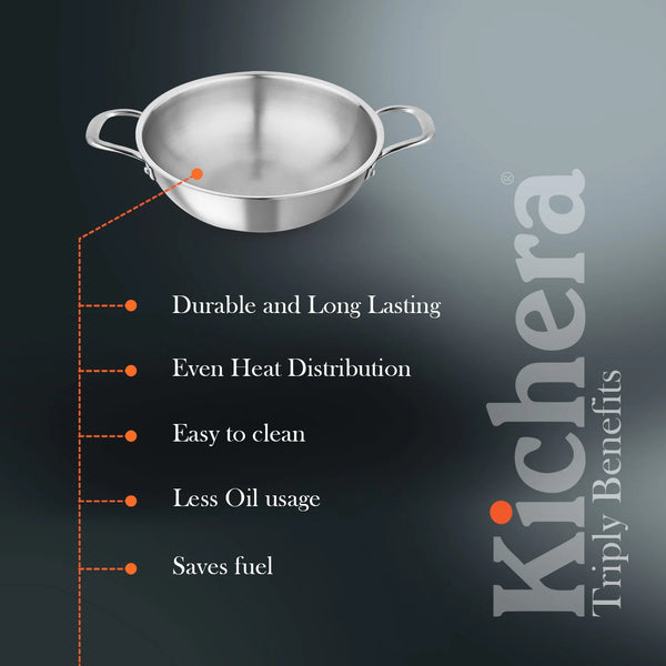 AM3423 Afinito Triply Stainless Steel Kadai with Lid 24cm