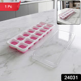 24031 Pink Plastic Ice Cube Tray with Lid - 14 Grid Multipurpose Mold