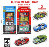 A06631 6.8cm Die-Cast Metal Pull-Back Racing Car Toy Set (4 Pcs Pack, Mixed Models) (Item No : 1103)