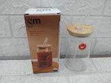 AM3719 Drinking Glasses with Wooden Lids Glass Straw