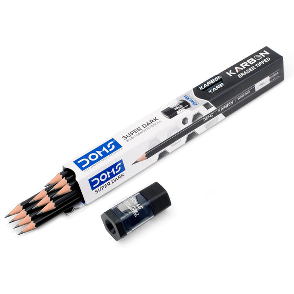 AM6064 DOMS Karbon Eraser Tipped Super Dark Pencil Pack of 1 (10 Pencils)