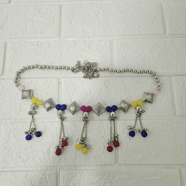 Di0046 Oxidized Silver Dangler Kamarbandh with Colorful Beads and Cowrie Shells (Multidesign)
