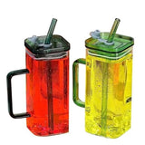 AM3718 Square Mason jar Glass Cups with Lids and Straws 380ml 1 Psc