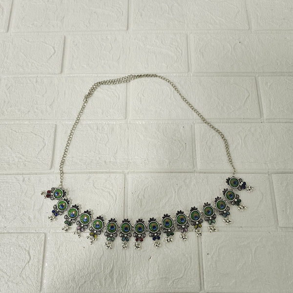 Di0046 Oxidized Silver Dangler Kamarbandh with Colorful Beads and Cowrie Shells (Multidesign)