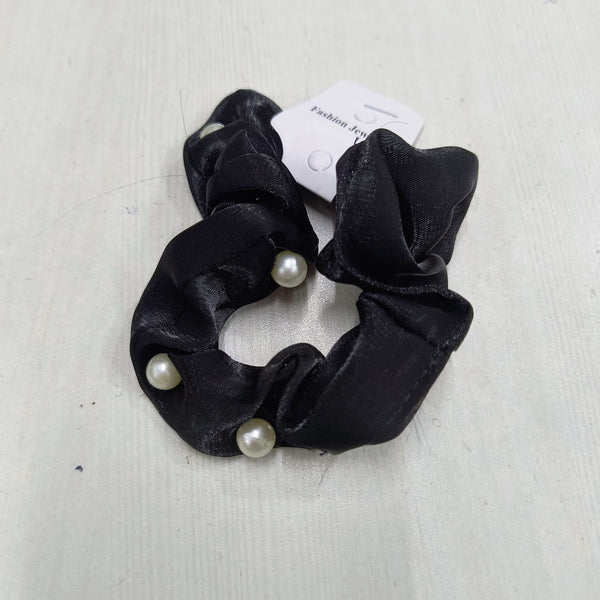 AM1289 Stone Scrunchies Silvermerc Designs Set Of 1 Pearl Hair Scrunchies Black Pack Of 1