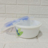 Di0239 Cello Small Marbelow Storage Bowl Set - 2-Piece White Glass Bowls with Floral Print & Airtight Lids