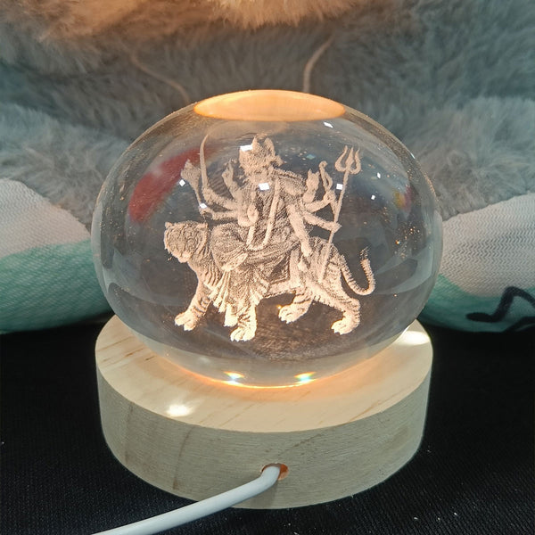 AM5926 3D Crystal Ambaji Mata Ball Night Light with Wooden Base