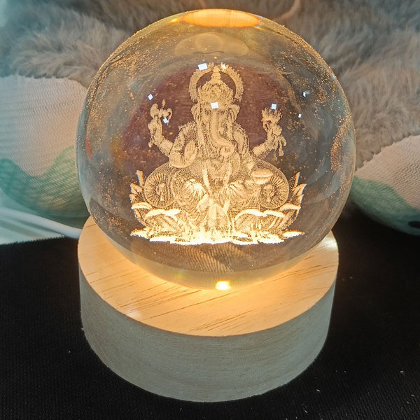 AM5927 3D Lord Ganesh Ji Crystal Ball Night Light