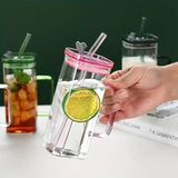 AM3718 Square Mason jar Glass Cups with Lids and Straws 380ml 1 Psc