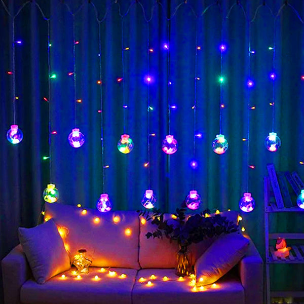 Di0072 12 Ball String LED Lights with Flashing Modes Decoration 6x6 (Multicolour)