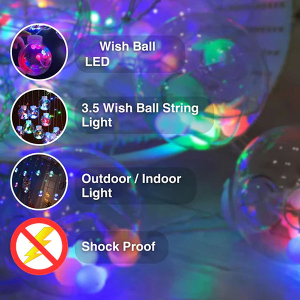 Di0072 12 Ball String LED Lights with Flashing Modes Decoration 6x6 (Multicolour)