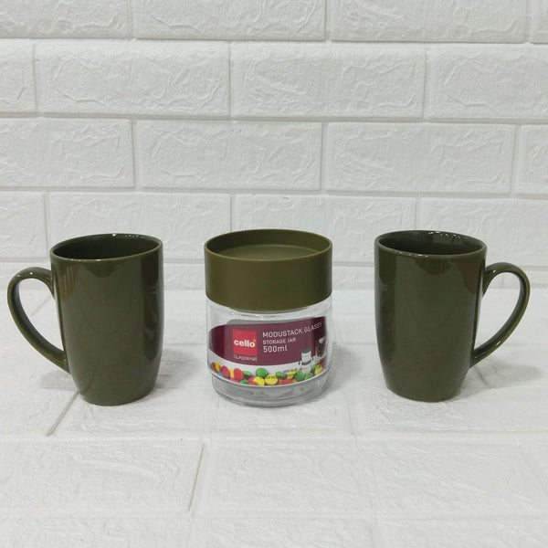 Di0246 Cello Glassware Glorious Gift Set -3-Piece Gift Set | 2 Coffee Mugs (280ml) + 1 Glass Jar (500ml)