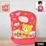 8986 Multifunctional Waterproof BPA Free Reusable Soft Fabric Plastic Baby Bib (1 Pc)