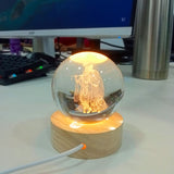 AM5923 3D Radha Krishna Crystal Ball Night Light with Wooden Base, Aesthetic Clear LED Lamp
