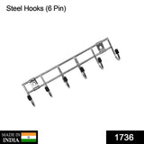 1736 Multipurpose Stainless Steal Hanger Strip Hooks (6 Pin)