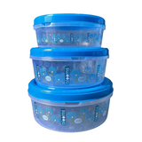 3771 Food Saver 3PCs Round Printed Plastic Container Set