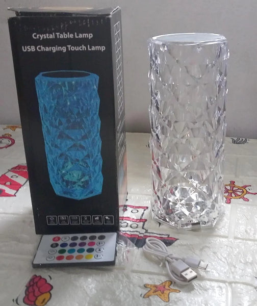 6604 CRYSTAL TOUCH NIGHT LIGHT ROSE DIAMOND TABLE LAMP WITH REMOTE CONTROL, USB TABLE LAMP