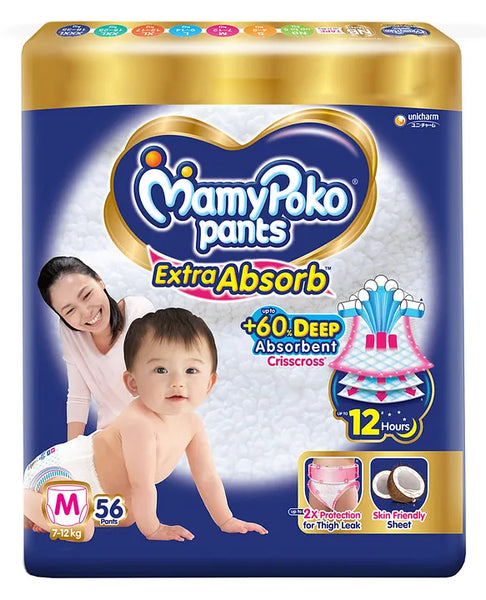 AM2299 MamyPoko Pants Extra Absorb Pants Style Diapers Medium 56 Pants 7-12Kg