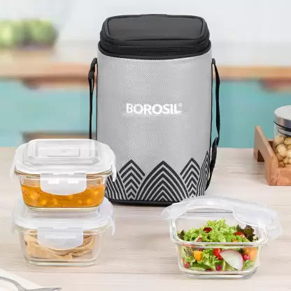 AM3695 Borosil Round 400ml Microwavable Lunch Box Set Of 3