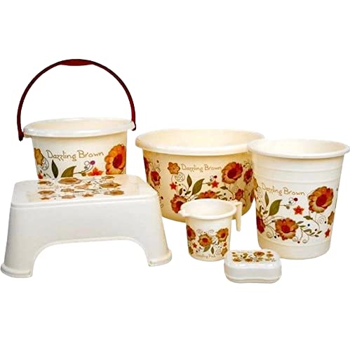 3921 SPI Plastic Bathroom Set Including Big Bucket, Mug, Stool, Dustbin, Small Bucket & Soap Dispencer