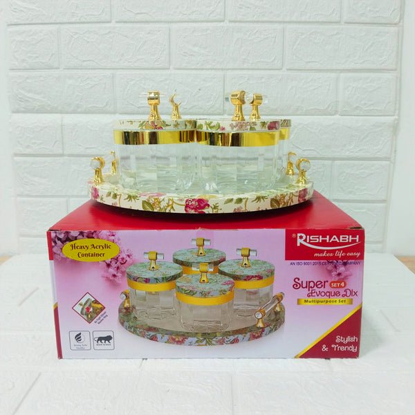 Di0155 Rishabh Super Evoque DLX Multipurpose Container Set of 4 with Tray – Heavy Acrylic 360° Rotating Candy Storage