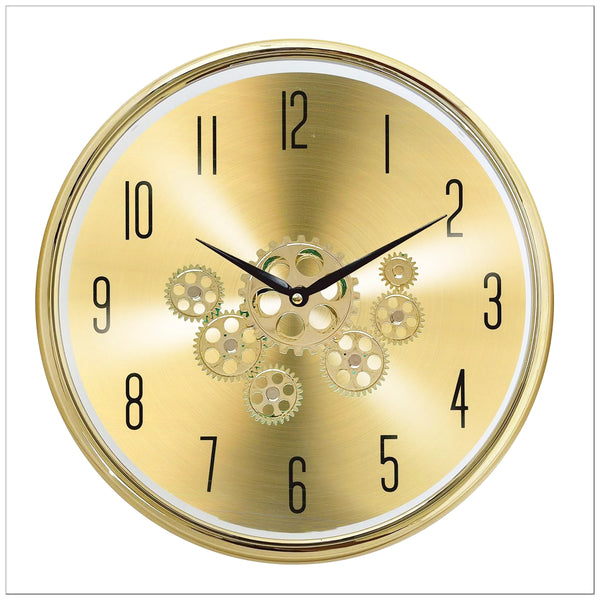 AM5947 The Moving Hour Luxury Designer Analog Gold Wall Clock with Moving Gear Mechanism
