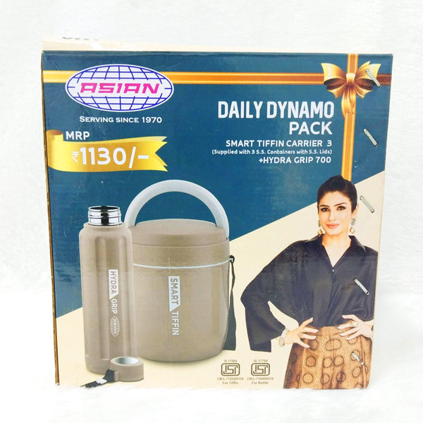 AM6179 Asian Daily Dynamo Pack – Smart Tiffin Carrier 3 + Hydra Grip Bottle 700 ml