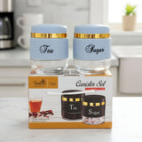TM0078 2-Piece Glass Tea & Sugar Canister Set – Powder Blue & Gold