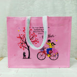 AM6281 Big Love Theme Pink Jute Bag - Reusable Shopping & Gift Carry Bag