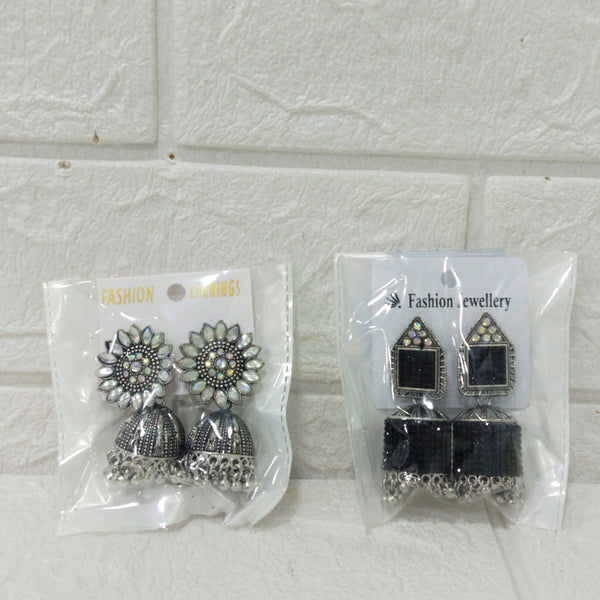 Di0303 Multidesign Charm Oxidized Silver Jhumka Earrings