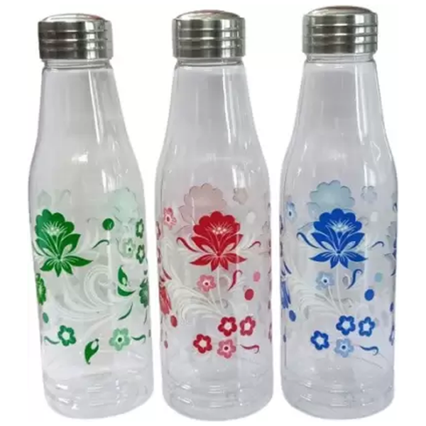 3034 Crystal Clear Printed Water Bottle for Fridge, for Home Office Gym School Boy, 1000 ml Bottle  (Pack of 3, Clear, Plastic)