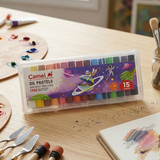 AM7196 Camel Oil Pastels Set (15 Assorted Shades) with Free Scraping Tool
