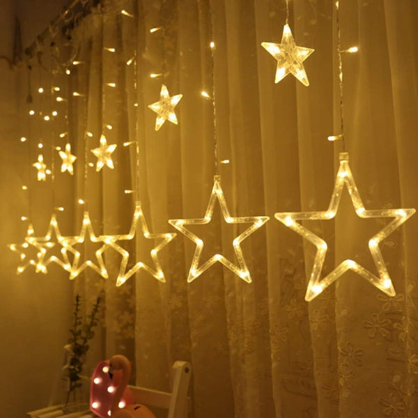 3385 12 Stars LED Curtain String Lights with 8 Flashing Modes (Warm White)