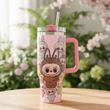 TM0036 Labubu Monster Bunny Pink Tumbler with Handle