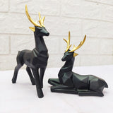 AM5365 Modern Geometrical Black Deer Pair Showpiece for Home Decoration- Pack of 2 deer