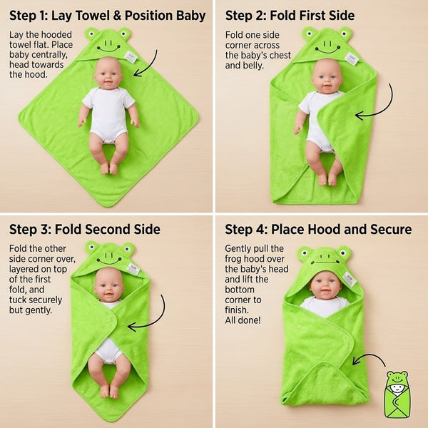 A08135 Cute Frog Design Soft Microfiber Hooded Baby Bath Towel & Wrapper
