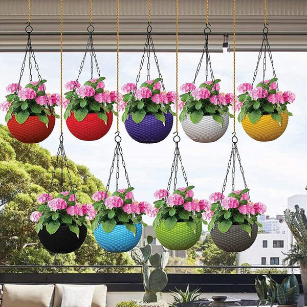 3297 Plastic Hanging Flower Pot with Chain Plant Container Set