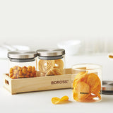 AM5170 Borosil Classic Jars With Wooden Tray - 3Pcs (600 ml Each)
