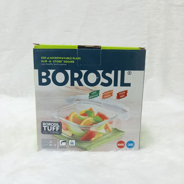 AM6193 Borosil Klip N Store Square Glass Container - 520 ml with Air Tight Lid