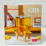AM6276 High Borosilicate Glass Beverage Dispenser with Wooden Stand 4200 ml – 1 Piece Set