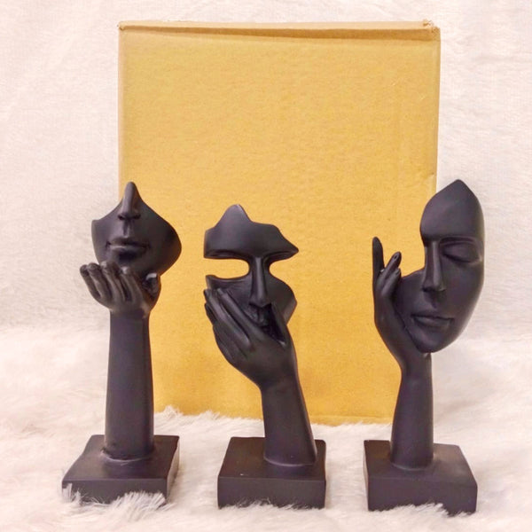 AM6227 Black Thinker Abstract Face Sculptures (No.1) – Set of 3pcs