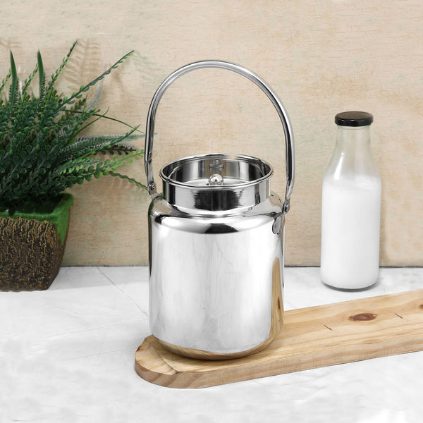AM6010 Madhuram Stainless Steel Milk Pot Akhand Barni Jar with Lid and Handle - 500ml