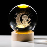 AM5355 Crystal Ball Night Lamp,Creative Crystal Ball Night Light, USB Table LED Wooden Crystal Ball for Home Decoration Birthday Gift for Teens, Boys, Girls (3D Moon ASTRONUAT)