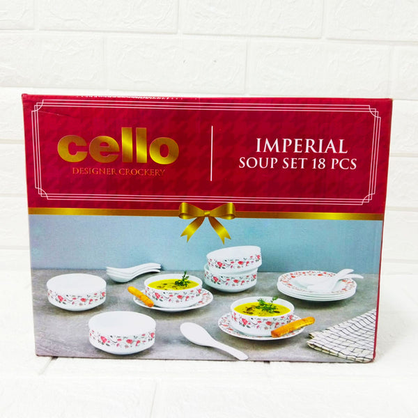 Di0228 Cello Soup Set 18-Piece Designer Crockery - Soup Bowls, Spoons & Plates