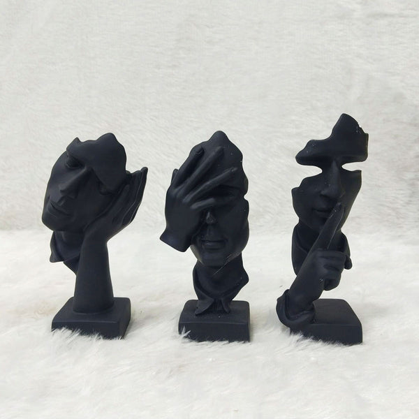 AM6230 Black Thinker Abstract Face Sculptures (No.2) – Set of 3