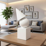 TM0198 Minimalist Matte White Geometric Totem Sculpture