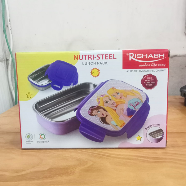 AM5644 Rishabh Big Nutri-Steel Multi-Design Cartoon Printed Tiffin Box with Inner Container & Steel Spoon