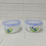 Di0239 Cello Small Marbelow Storage Bowl Set - 2-Piece White Glass Bowls with Floral Print & Airtight Lids