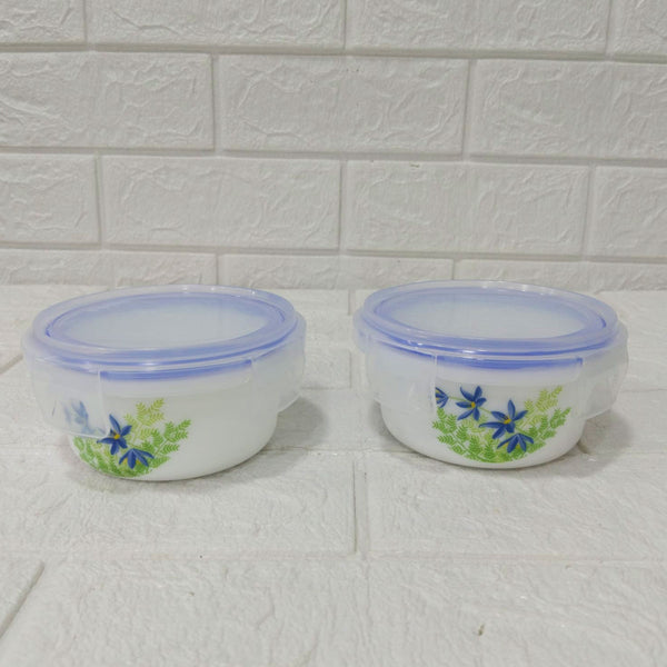 Di0239 Cello Small Marbelow Storage Bowl Set - 2-Piece White Glass Bowls with Floral Print & Airtight Lids